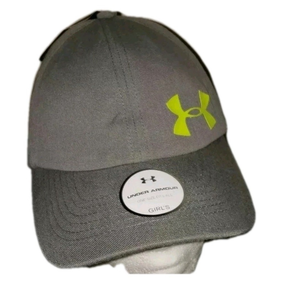 Under Armour Heatgear Youth Girls Strapback Hat Gray/Neon Green Logo NWT $19.99